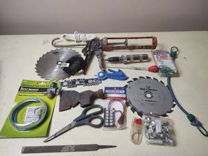 lot 5047 image: Tool and Hardware Lot with Saw Blades and More