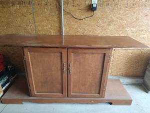 lot 5078 image: Wooden Storage Cabinet with Double Doors, 65 long x 17.5 deep x 32 tall