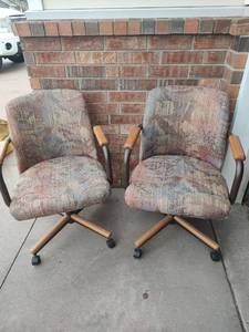 lot 5081 image: Rolling Chairs with Wooden Arms, Qty 2