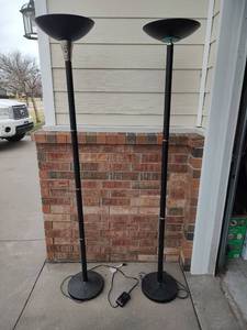 lot 5095 image: Black Torchiere Floor Lamps Set of 2