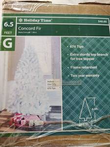 lot 5103 image: Holiday Time 6.5ft Concord Fir Christmas Tree, White Artificial, Indoor Use Only