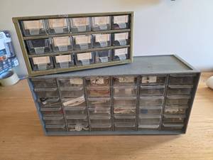 lot 6065 image: Storage Cabinets with Small RC Airplane Parts