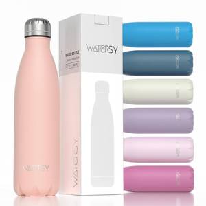 lot 4145 image: WATERSY Stainless Steel water bottles,17oz500ml Insulated Water Bottles,Pink metal water bottle Keeps Drink Cold and Hot,BPA Free kids water bottles for School,Gym,Travel,Sports Lid is DENTED  - Retail $10