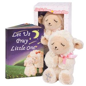 lot 4154 image: MyMateZoe Baptism Gifts for Girl, Great Christening, Dedication and Baptism Gift Set for Girl and Newborn Baby, Includes 7 Praying Lamb Plush Toy and Let Us Pray Baby Book in Keepsake Gift Box - Retail $16
