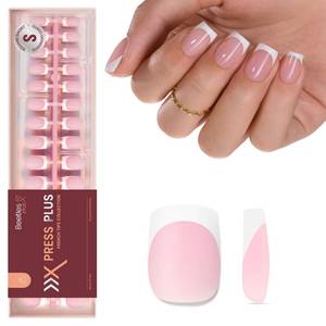 lot 4162 image: Beetles French Tip Press On Nails 150 Pcs Pink Short Square Press On Nails 4 in 1 Nail Tips, Pre-Applied Primer and Base Coat, No File Need DIY Manicure for Fake Nails Extension Gifts for Women - Retail $12