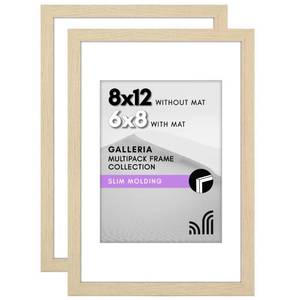 lot 4164 image: Americanflat 8x12 Picture Frame with Polished Plexiglass - Set of 2 - Use as 6x8 Frame with Mat or Display 8x12 Photo Without Mat - Galleria Collection - Picture Frames for Wall Display - Natural Oak - Retail $10