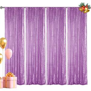 lot 4179 image: Hahuho Lavender Sequin Backdrop Curtain, 4PCS 2FTx8FT Glitter Backdrop Curtain for Parties, Christmas, Wedding, Party Decoration4 Panels, 2FT x 8FT, Lavender - Retail $38