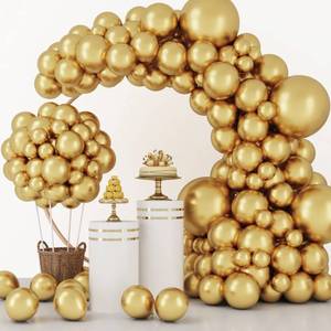 lot 4182 image: RUBFAC 129pcs Metallic Gold Balloons Different Sizes 18 12 10 5 Inch, Latex Balloon Garland Arch Kit for Party Graduation Wedding Holiday Happy Birthday Decoration - Retail $9