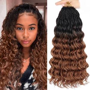 lot 4192 image: Leeven 14 Inch 8 Packs Curly Crochet Hair Pre Looped Boho Ocean Wave Crochet Hair Black to Brown 2 Tone Short Ocean Braids Pre Twisted Synthetic Deep Wavy Crochet Hair for Women - Retail $28