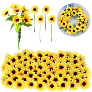 lot 4202 image: Wavwavw 50 Pcs Mini Artificial Sunflower Heads with Iron Stems for Home Party Decoration Wedding Decor, Bride Holding Flowers Centerpieces Wreath Garden DIY Art Decor Crafts(1.77 Inch) - Retail $10