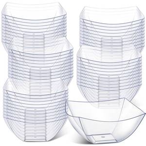 lot 5305 image: Tanlade 50 Pcs Square Plastic Serving Bowls Disposable Snack Salad Bowl Small Party Candy Bar Containers Taco Bar Serving Dishes for Buffet Chips Fruit(Clear,8 oz) - Retail $22