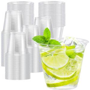 lot 5309 image: Lamosi 100 Pack 9 oz Clear Plastic Cups, Disposable Cups Wine Cocktail Punch, Sturdy and Food Safe Plastic Cup for Party and Wedding - Retail $13