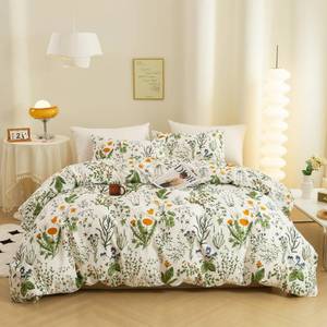 lot 5321 image: ECOCOTT 3 Pieces Floral Duvet Cover Sets King Size,100percent Natural Cotton Floral Pattern 1 Duvet Cover with Zipper and 2 Pillowcases, Ultra Soft and Easy Care Breathable Cozy Simple Style Bedding Set - Retail $60