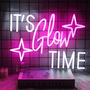lot 5323 image: Its Glow Time Neon Sign Party Decorations Pink White Letter Neon Light Star LED Sign for Wall Celebrate Party Neon Signs for Bedroom Thanksgiving Christmas New Year Bar Decor Girl Gifts - Retail $37