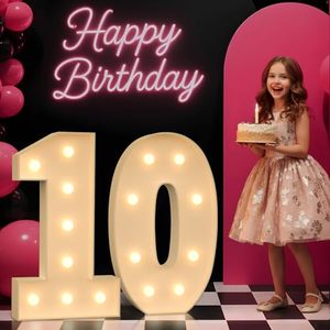 lot 5329 image: Light up Numbers 10, 3FT Giant Marquee Numbers for 10 Birthday Decoration, Large Light Up 10 for Anniversary Party Decor Birthday Sign, Pre-Cut Foamboad Mosaic DIY - Retail $46