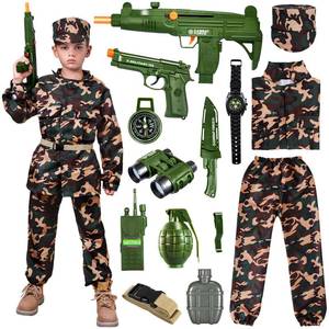 lot 5336 image: NIPLOOOW Kids Army Costume for Boys,Boys Military Soldier Costume with Army Toys, Halloween Costumes Dress Up Role Play Set - Retail $30
