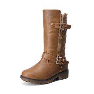 lot 5341 image: DREAM PAIRS Girls Faux Fur Lining Knee High Winter Motorcycle Riding Boots ToddlerLittle KidBig Kid,Size 4 Big Kid,Tan,KNICE - Retail $37