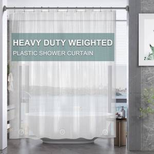 lot 6126 image: AmazerBath Plastic Shower Curtain Clear Premium PEVA, Clear Shower Curtain Heavy Duty 8G, Weighted Shower Curtains for Bathroom Accessories with 3 Big Stones and 12 Rustproof Grommets, 72x72 Inches - Retail $10