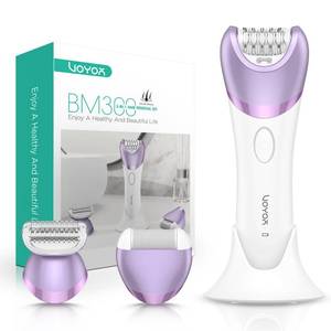 lot 6135 image: VOYOR Epilator for Women, Cordless Epilators Hair Removal for Women, 3 in 1 Hair Removal Device for Leg Arm Face with 30 Tweezers, Rechargeable Wet and Dry Electric Lady Shaver and Trimmer BM300 (Purple) - Retail $30