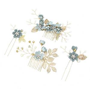 lot 6137 image: NUOBESTY Wedding Hair Comb - 4pcs Handmade Fashion Hair Comb Set with Rhinestone Bridal Headpiece Hair Accessories for Wedding Dress (Green) - Retail $12