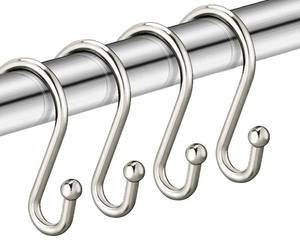 lot 6141 image: Nickel Shower Curtain Hooks, Rust Proof Shower Curtain Rings for Bathroom, Set of 12 CHICTIE Silver S Shaped Decorative Shower Curtain Hooks Hangers for Bathroom Curtains,Clothing, Towels, etc - Retail $9