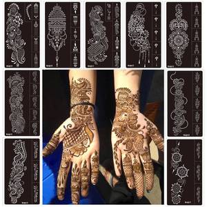 lot 6142 image: A9 Sheet Temporary Tattoo Stencils,Henna tattoo kit Reusable henna Tattoo Sticker Indian Temporary Tattoo Stickers Self Adhesive Tattoo Templates - Retail $8