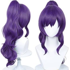 lot 6156 image: Purple Ponytail Wig for Mafuyu Asahina Cosplay Wig Costume Girls Women Long Anime Wigs with Ponytails for Halloween Christmas with Cap (Purple) - Retail $25