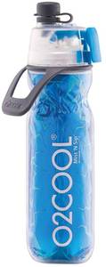 lot 6157 image: O2COOL Arctic Squeeze Mist N Sip Insulated Bottle wSilicone Spout Cover And Locking Misting Function - 20 oz, Crackle Blue - Retail $14