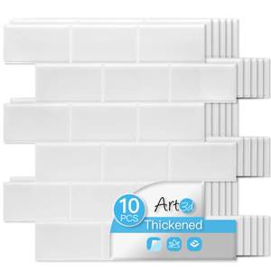 lot 6170 image: Art3d Peel and Stick Backsplash Tiles � 12x12in White Washed Thicker Design, Self-Adhesive Wall Tile for Kitchen and Bathroom - Retail $35