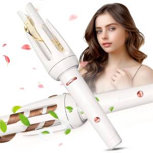 lot 6174 image: Auto Hair Curler, Automatic Curling Iron with 4 Temperature and 3 Timer, Automatic Shut-Off, Anti-Scald, Anti-Tangle Rotating Curling Wand for Hair Styling, White - Retail $86