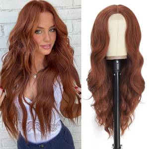 lot 6180 image: NAYOO Long Auburn Wavy Wig for Women 26 Inch Middle Part Curly Wavy Wig Natural Looking Synthetic Heat Resistant Fiber for Daily Party Use (Auburn) - Retail $20