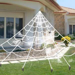 lot 6193 image: Y- STOP 16 Feet Halloween Decorations, Giant Spider Web with Super Stretch Cobweb Set and 2 Small Spider for Outdoor Graveyard Yard Halloween Decor - Retail $13