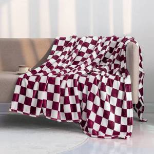 lot 6201 image: LOMAO Throw Blankets Flannel Blanket with Checkerboard Grid Pattern Soft Throw Blanket for Couch, Bed, Sofa Luxurious Warm and Cozy for All Seasons (Burgundy, 50x60in) - Retail $18