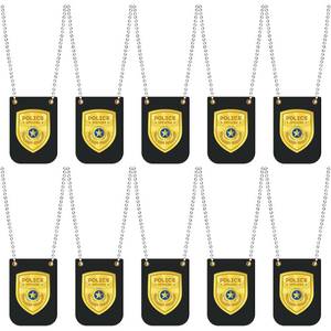 lot 6206 image: Loetere 12 Pcs Pretend Play Police Officer Badges Detective Sheriff Cop Fbi Fake Badge Prop with Chain Police Party Accessories Halloween Dress up - Retail $19