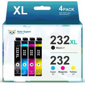 lot 6208 image: Kolor Expert Remanufactured Ink Cartridges Replacement for 232XL Ink Cartridges Combo Pack 232 XL T232 Work with XP-4200 XP-4205 WF-2930 WF-2950 Printer (4 Pack) - Retail $36