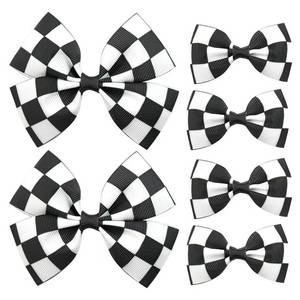 lot 6211 image: 6 Pcs Checkered Hair Bow, Racing Flag Hair Clip, Black and White Accessories for Women, Birthday Party Halloween Bows for Girls, Racing Fan (2.5 Inch and 3.7 Inch) - Retail $8