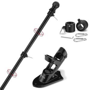 lot 9692 image: Yeesun Flag Pole,6FT American Flag Pole and Bracket-Flagpoles for 3 x 5 Flags Holder for House Porch and Outdoor,Tangle Free and Wall Mount Flag Pole Kit (Without flag,Black) - Retail $21