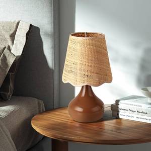 lot 9695 image: Ziqqeelam Brown Small Bedside Table Lamp for Bedroom, Farmhouse Bedroom Lamps for Nightstand, Rattan Lamp Shade Table Lamps for Small Spaces for Kitchen Counter, Home Office, Living Room, Kids Dorm - Retail $34
