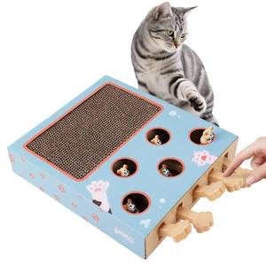 lot 9717 image: PAWISE Interactive Cat Play Scratch,3-in-1 Whack-A-Mole Puzzle Toy, Cat Scratching Post with Catnip, Fun Toy for Kitten,Cardboard Box to Relieve Boredom and Boost IQ for Indoor Cats - Retail $18