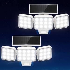 lot 9733 image: WdtPro Solar Lights Outdoor Motion Sensor, 3500LM Bright Solar Flood Lights Outdoor, Adjustable and Upgrade Glass Panel, Wireless LED Solar Powered Security Spot Lights Waterproof for Yard-2Pack, White - Retail $27
