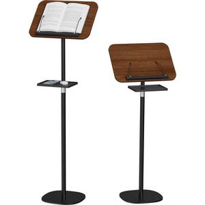lot 9743 image: Snughome Floor Book Stand with Removable Tray, Wood Standing Book Stand for Reading, Height Adjustment 21-51in, Music Stand Cookbook Stand Textbook Stand Laptop Stand Book Holder for Display - Retail $53
