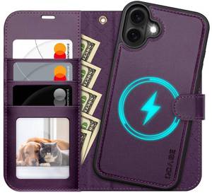 lot 10035 image: OCASE for iPhone 17 Detachable Wallet Case with Card Holder, 2 in 1 PU Leather Flip Folio with RFID Blocking Stand Wrist Strap Shockproof Phone Cover 6.3 Inch 2025, Dark Purple - Retail $30