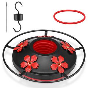 lot 10041 image: Geelin Hummingbird Feeder Base Replacement Parts Set Hummingbird Feeder Accessories Include Plastic Bottom, Moat Hook, Metal Top, Brush, Replacement Seal Ring, Black