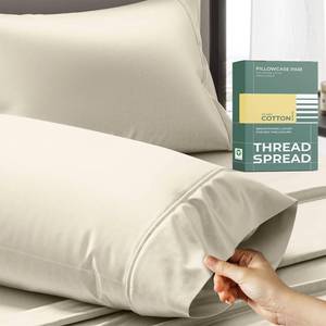 lot 10049 image: THREAD SPREAD 100percent Organic Cotton King Size Pillow Cases Set of 2 - Soft, Cooling, Crisp and Breathable Organic Cotton Percale Weave Pillowcase for King Pillow (Ivory), Authentic GOTS Certified - Retail $12