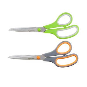 lot 10079 image: Amazon Basics Stainless Steel Scissors for Office, Crafts, Multipurpose, Sharp, Comfort Grip, PVD Coated, 2 Pack, Green and Grey - Retail $7