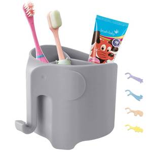 lot 10084 image: Hippywell Kids Toothbrush Holder, Cute Elephant Toothbrush Holders for Toddler, Toothbrush Toothpaste Holder for Bathroom, Toothbrush Organizer with 3 Slots and a Hook, Grey - Retail $13