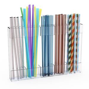 lot 10086 image: Upgraded 9.6 Large Acrylic Straw Holder for Cabinet Door, Space-Saving Straw Organizer Storage Dispenser for Cabinet Doors or Countertops, Strong Adhesive Double-sided Tape Included - Retail $8