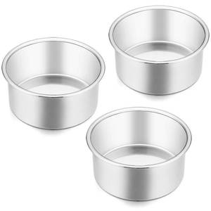 lot 13957 image: E-far 4 Inch Small Cake Pan Set of 3, Stainless Steel Mini Round Smash Cake Baking Pans, Non-Toxic and Healthy, Mirror Finish and Dishwasher Safe - Retail $9