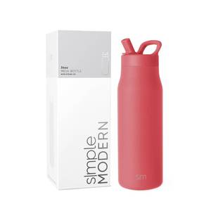 lot 13960 image: Simple Modern Water Bottle with Straw lid  Insulated Stainless Steel Thermos  Reusable Travel Water Bottles for Gym and Sports  Leak Proof and BPA Free  34oz, Spiced Coral - Retail $34