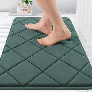 lot 13967 image: OLANLY Memory Foam Bath Mat 30x20, Ultra Soft and Absorbent Bathroom Rugs, Machine Washable, Comfortable Bath Carpet for Bathroom Floor, Tub and Shower, Dark Green - Retail $17
